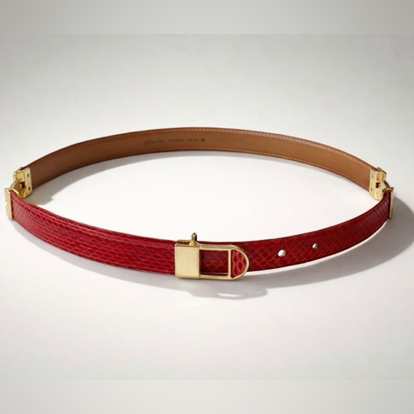 Vintage Accessories - Vintage real Snakeskin belt, slim, gold hinges and buckle, red, M, 27-32, GUC